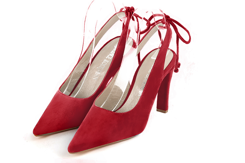 Cardinal red women's slingback shoes. Pointed toe. High slim heel. Front view - Florence KOOIJMAN